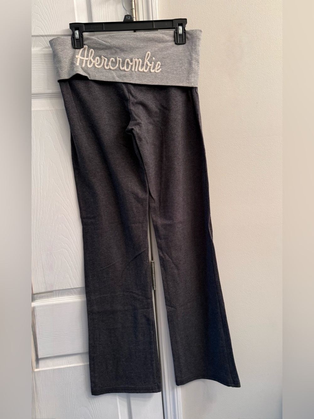 Abercrombie & Fitch Women's Charcoal Flare Yoga Pants with Light Gray Waistband - Picture 2 of 8